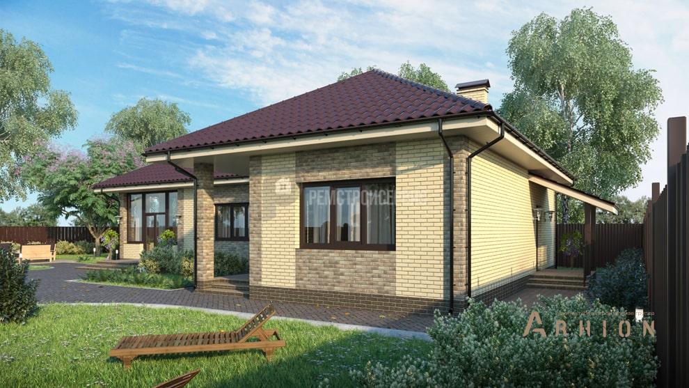 4. Проект одноэтажного дома в современном стиле с четырехскатной, t-21-01, площадью - 106 кв c сауной, терассой